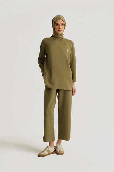 Armine Studded Detailed Knitted Suit 25Yh615 Khaki