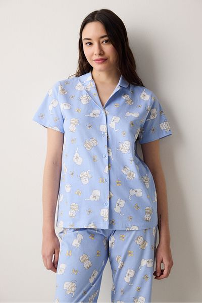 Penti Set de pijamale albastru deschis cu pantaloni de cămașă cu papion