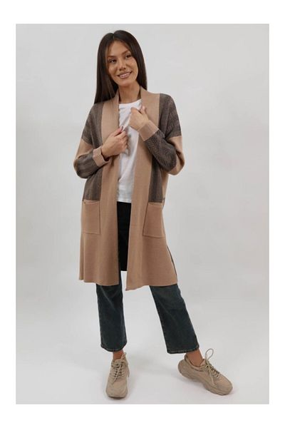 Lamiar LONG KNITTED CARDIGAN WITH POCKET WITHOUT CLOSURE ALBERICO ONE-WAY WAIST Camel
