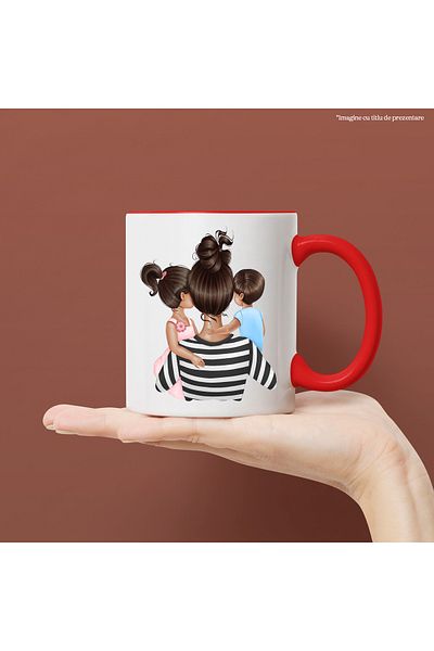 StoryGift Romania Mug with mother holding her 2 children, little girl, little boy, maternal love, With, STG