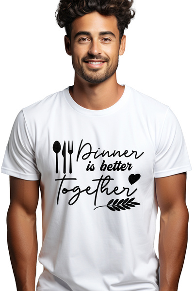 StoryGift Romania Tricou Barbati cu inima si tacamuri cu mesajul "Dinner is b...