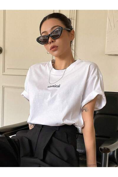 EYAX MODA Tricou de damă cu imprimeu clasic, cu gât crew, croială relaxată