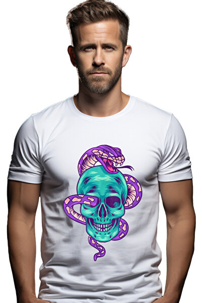 StoryGift Romania Tricou bărbătesc cu șarpe, craniu, colți, dinți, pete, rept...