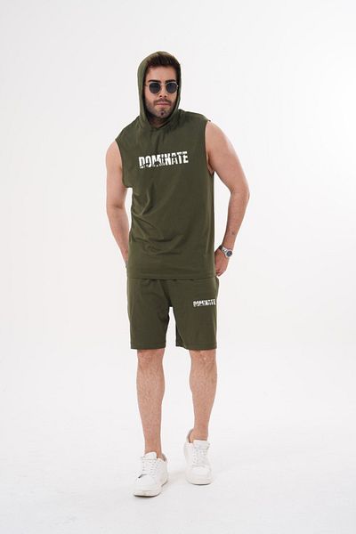 ACTIVE MODA - Men's Short Sleeve Popsinate Printed Tshirt-Shorts Set 2 Pcs Cotton Large Size