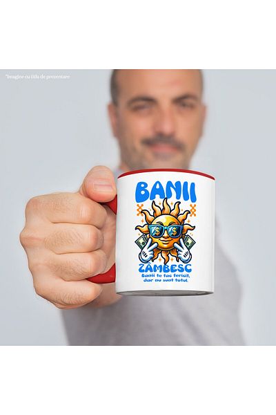 StoryGift Romania Mug with smiling Sun with glasses and banknotes money text money smiles money you, With ,STG