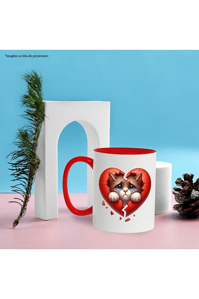 StoryGift Romania Mug with a sad kitten crying, illustration, broken heart, broken, despair, With ,STG