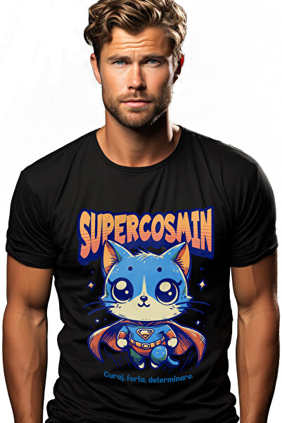 StoryGift Romania Tricou bărbătesc Super Cosmin, Supererou, Pisică Zburătoare...