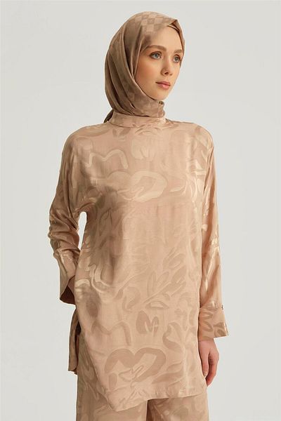 Armine Satin Patterned Suit 25Yt627 Mink