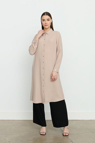Nihan Shirt Collar Basic Tunic Beige