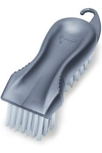 Addis 319186 Floor Scrub Brush with Scraper, Stiff Bristles, Metallic Silver