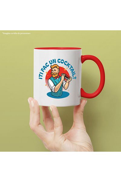StoryGift Romania Mug with Bartender with Vest and Blonde Mustache, Text I'll Make You a Cocktail, Ceramic, 3, With, STG