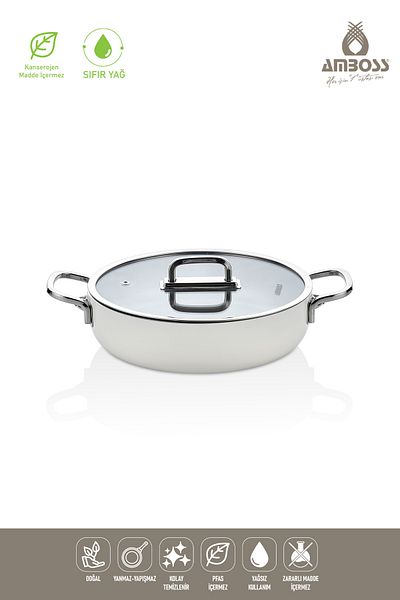 Amboss Sera Nova Ceramic Fireproof Non-Stick Flat Pot 24 cm – White