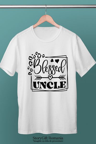 StoryGift Romania Tricou bărbătesc pentru un unchi binecuvântat - Ajutor de rude și nepoți cu imprimeu pe față, 100% poliester