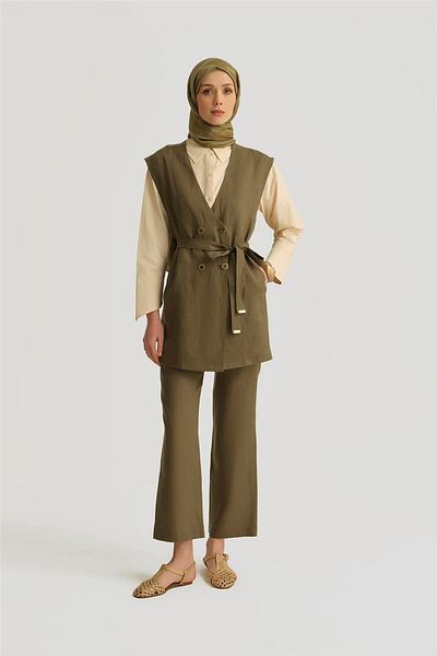 Armine Leopard Bias Linen Suit 25Y6018 Khaki