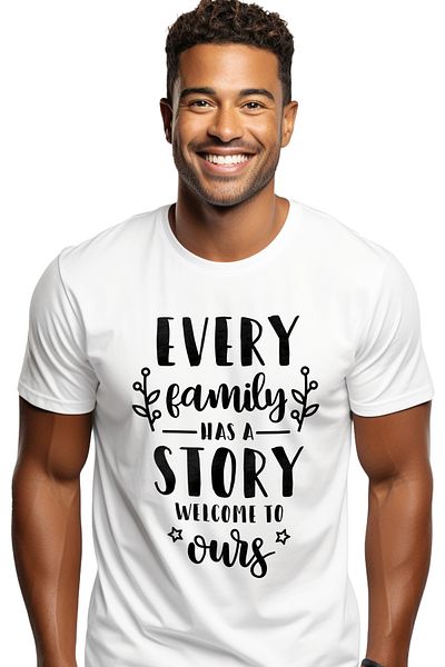 StoryGift Romania Men's T-shirt with message that every family has a unique story with STG print