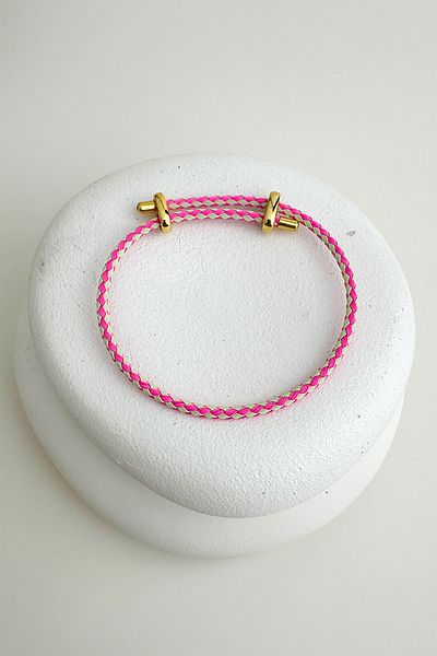 Modex Geometric Patterned Knitted Rope Steel Plate Detail Adjustable Bracelet