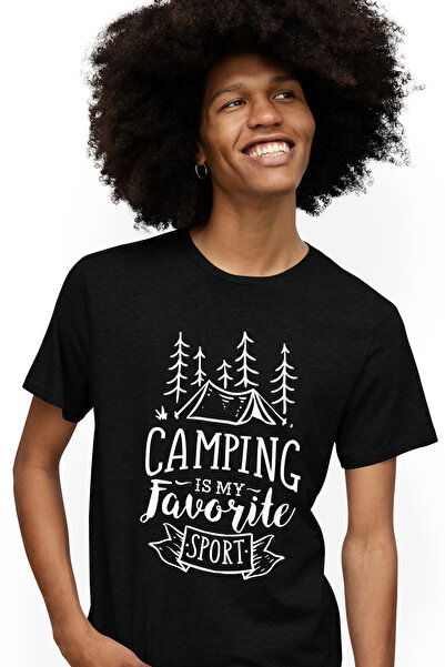 StoryGift Romania Tricou Barbati cu un cort in padure si textul "Camping is m...