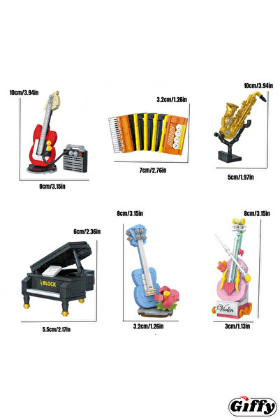 giffy 6 Model Enstrüman Müzik Aleti Mini Blok Piyano Elektro Gitar Viyolonsel Ukulele Akordiyon Saksafon