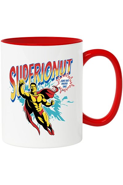 StoryGift Romania Super Ionut Mug, Super Hero I'm Here For You, 330ml, Ceramic with Red Handle, With Ma, STG