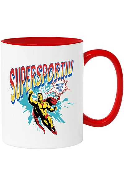 StoryGift Romania Super Sporty Superhero Mug I'm Here For You, 330ml, Ceramic with Red Handle, With ,STG