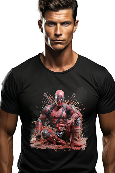 StoryGift Romania Deadpool Men's T-shirt, Fictional Character, Marvel, Costume, Swords, Rain, Blood, Sterpi, Stg