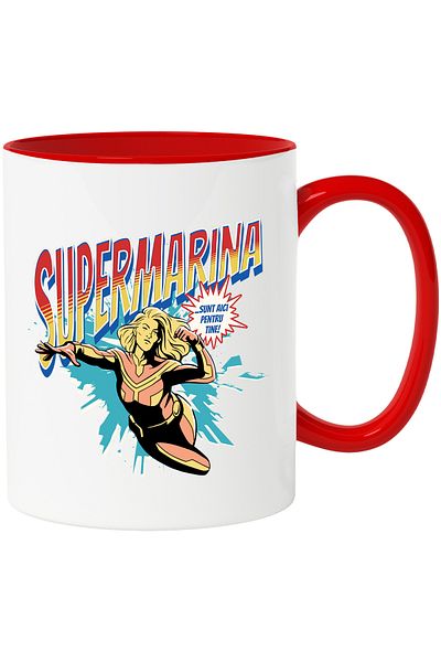StoryGift Romania Super Marina Mug, Superhero I'm Here For You, 330ml, Ceramic with Red Handle, With ,STG