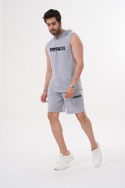 ACTIVE MODA - Men's Short Sleeve Popsinate Printed Tshirt-Shorts Set 2 Pcs Cotton Large Size