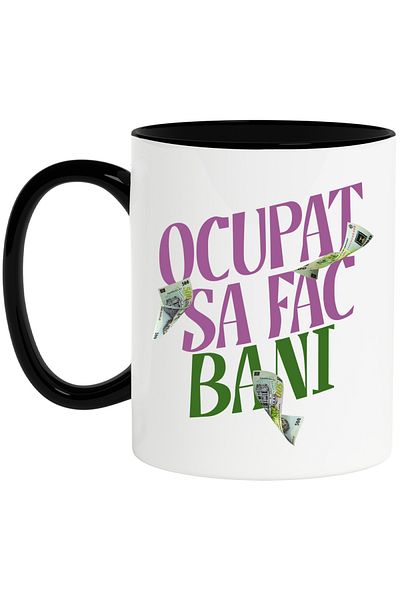 StoryGift Romania Mug with 500 lei banknote in flight text I'm busy making money, Romania, Ceramic, With, STG