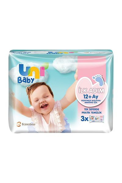 Uni Baby First Step 3 Pack Wet Wipes (12 Months)