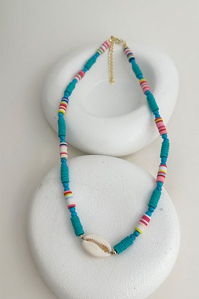 Modex Seashell Detail Turquoise Color Fimo Necklace (45cm)