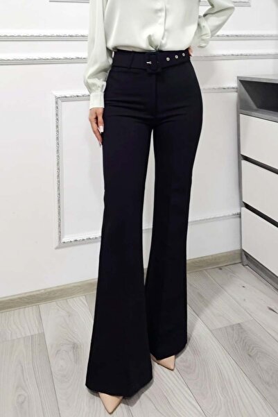 FashionForYou VELLAR office trousers, slim Flared cut and matching belt, Black