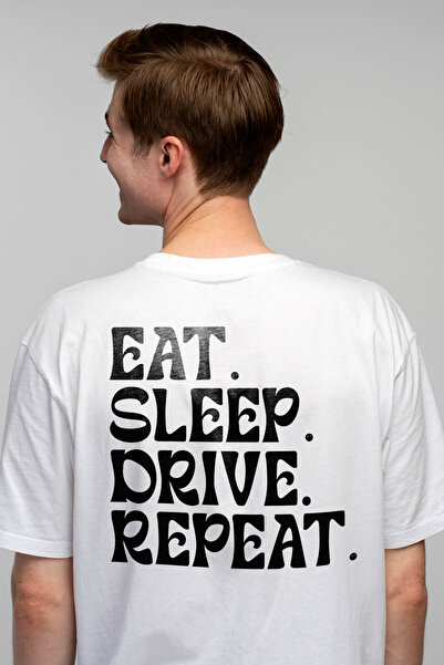 StoryGift Romania Tricou bărbătesc cu mesajul „mănâncă. Dormi. Condu. Repetă”...