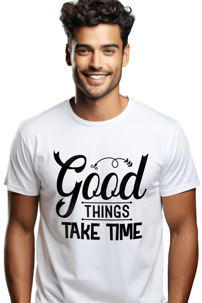 StoryGift Romania Tricou bărbătesc cu textul în engleză „Good Things Take Time” - Good Things Take Time Stg