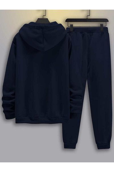 VBSVİBES Σετ καλοκαιρινής φόρμας Paris Φούτερ Jogger - Μπλε Navy Printed Oversize Hooded