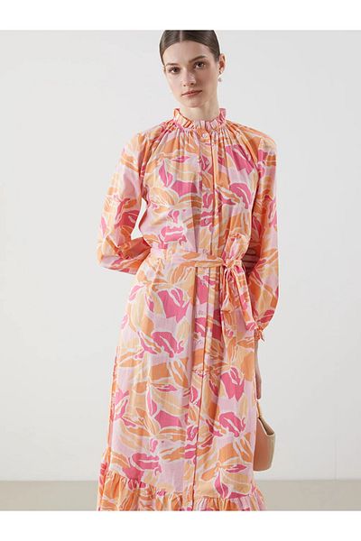 LC Waikiki LCW Modest Mixed Ruffle Stand Collar Floral γυναικείο πουκάμισο φόρεμα