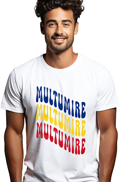 StoryGift Romania Tricou bărbătesc Cuvântul Mulțumesc, În Culorile Drapelului...