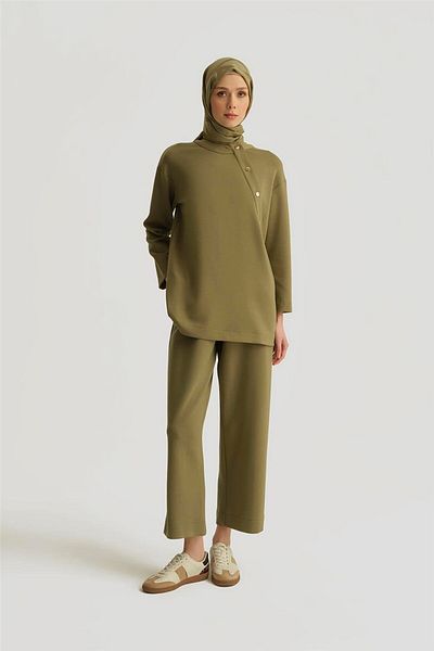 Armine Studded Detailed Knitted Suit 25Yh615 Khaki