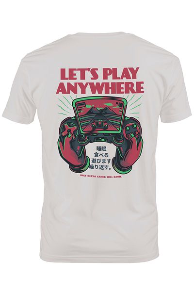 StoryGift Romania Men's T-Shirt With Colorful Text In English Let's Play Anywhere, Video Game Controller, EcrSTG