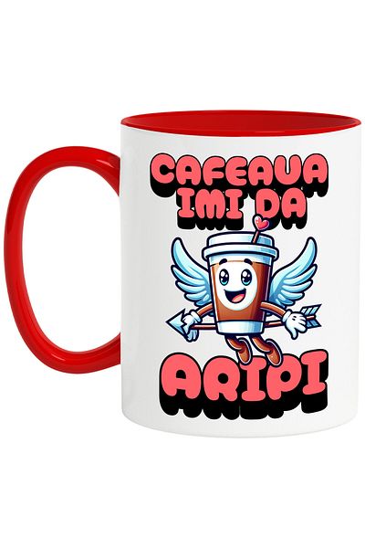 StoryGift Romania Happy Coffee Cup Mug With Wing Text Coffee Gives Me Wings, Ceramic, 330ML,, With ,STG