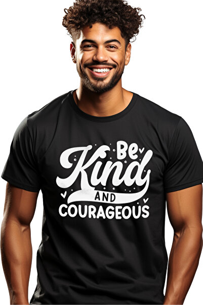 StoryGift Romania Tricou Barbati cu inimioare si textul "Be kind and courageo...
