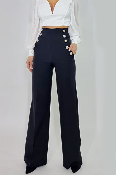 FashionForYou Pantaloni eleganti Palma, cu talie inalta, Negru