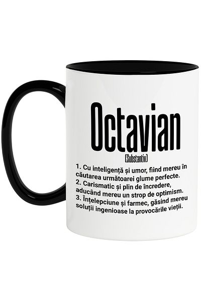 StoryGift Romania Mug With Name Octavian, Intelligence, Humor, Charismatic, Wise, Personalized, , With ,STG