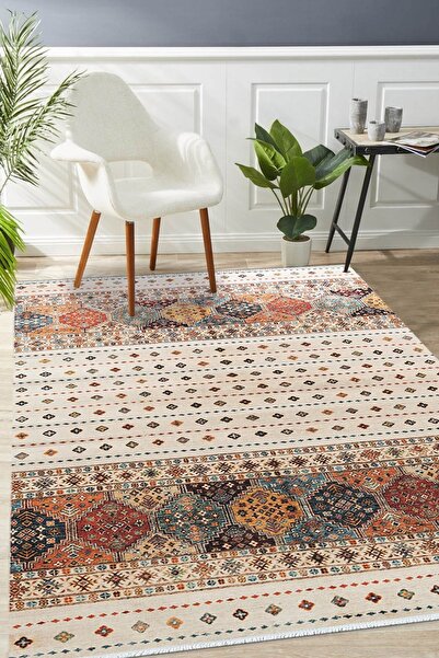 Markaev Oxford 128 Dekoratif Kaymaz Tabanlı Saçaklı Yıkanabilir Halı Yolluk Mdd ZNTKLM