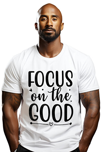 StoryGift Romania Tricou bărbătesc cu inimioare și textul „concentrează-te pe bine” - Focus On Good Things Stg