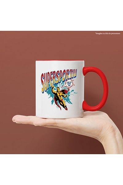 StoryGift Romania Super Sporty Superhero Mug I'm Here For You, 330ml, Ceramic with Red Handle, With ,STG