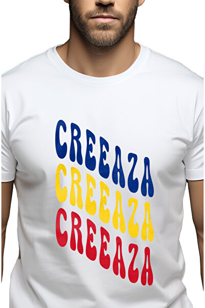 StoryGift Romania Tricou bărbătesc Cuvântul Creează, În Culorile Drapelului R...