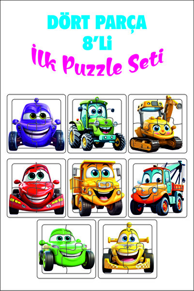 Leelii Tasarım Sevimli Araçlar İlk Puzzle Renkli Araba, Traktör, Kamyon, Çeki...