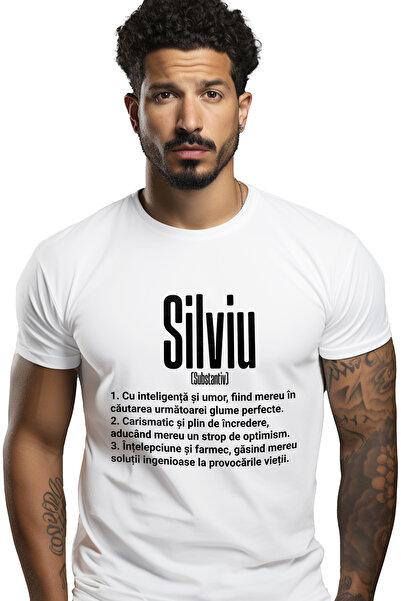 StoryGift Romania Tricou bărbătesc cu nume Silviu, Inteligență, Umor, Carisma...