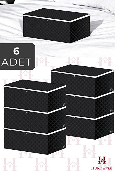 HURCEVİM 6 Adet Siyah Fermuarlı Hurç - Baza Altı Saklama Hurcu, Organizer, Kıyafet Saklama Hurcu 65x45x22 cm