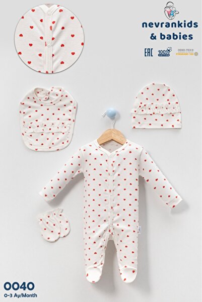 nevrankids Baby Girl Heart 4-Piece Romper Set